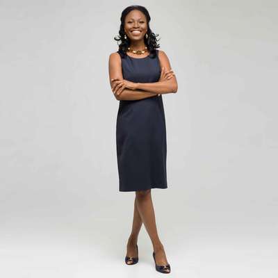 Navy Pinstripe Dress, Navy Multi, medium