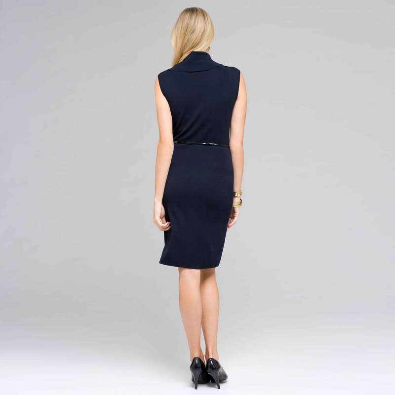 Sleeveless Belted Cowl Neck Dress, , large